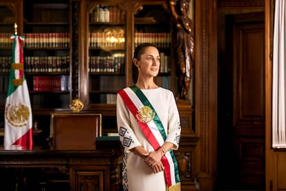 Claudia Sheinbaum en su despacho de Palacio Nacional.