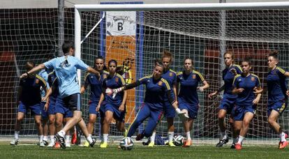 La selección española, en un entrenamiento.