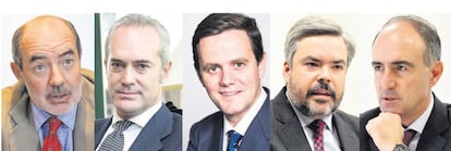 Diego Fernández de Henestrosa y Argüelles, presidente de Banco Alcalá; Francisco Gómez-Trenor y García del Moral, director general de Mirabaud Wealth Management, Borja Astarloa Echevarrieta, responsable de banca privada en España de JP Morgan; Manuel Gutiérrez-Mellado Satrústegui, miembro del equipo de ventas de BlackRock España, y Alberto Rodríguez Fraile, presidente de A&G Banca Privada.