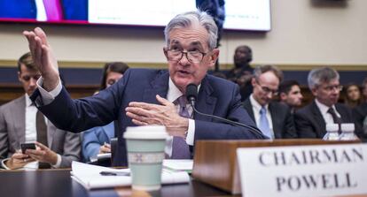 El presidente de la Fed, Jerome Powell , durante su intervención hoy ante el Congreso de Estados Unidos.