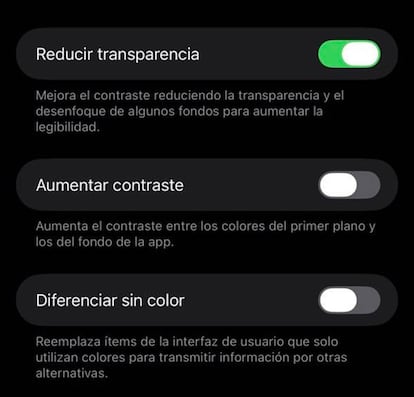 Reducir transparencias en iOS 26