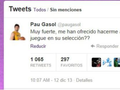 El tuit publicado de Pau Gasol.