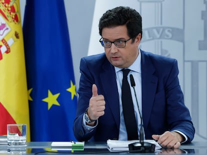 El ministro para la Transformación Digital y de la Función Pública, Óscar López, este martes en la rueda de prensa posterior al Consejo de Ministros.