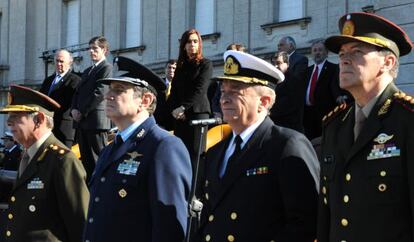 General C&eacute;sar Milani (far right) with other top members of the armed forces on July 3.