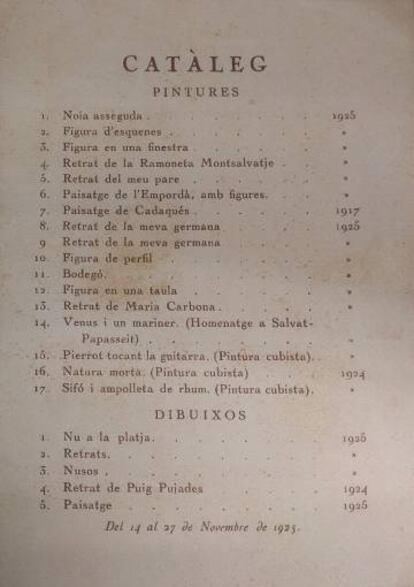 La relación de obras de la exposición de 1925.