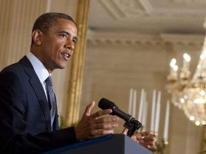 El presidente norteamericano, Barack Obama, durante sus declaraciones en la Sala Este de la Casa Blanca.