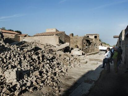 La casa de los Gladiadores de Pompeya, tras su derrumbe en 2010.