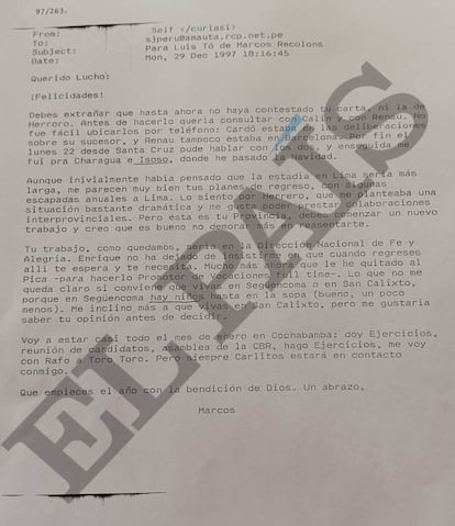 The provincial in Bolivia writes to Luis Tó announcing his return to the country from Peru.
