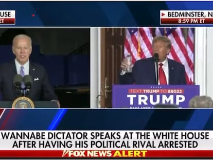Screenshot from Tuesday's Fox News program in which an onscreen message called U.S. President Joe Biden a "wannabe dictator."
