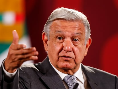 El presidente de México, Andrés Manuel López Obrador, durante la rueda de prensa matutina del 22 de agosto de 2022.