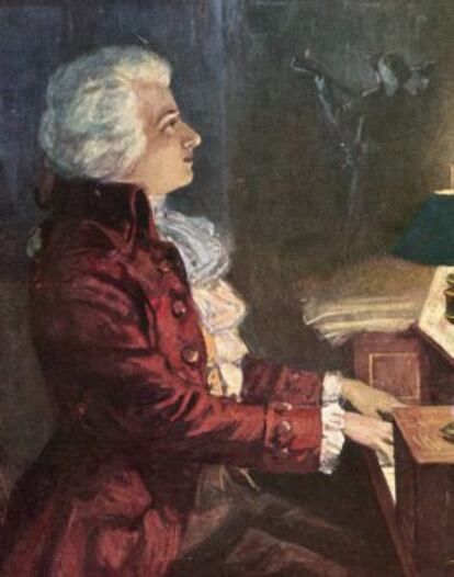 Mozart, componiendo 'Don Juan'. El fondo negro puede no corresponderse a la realidad