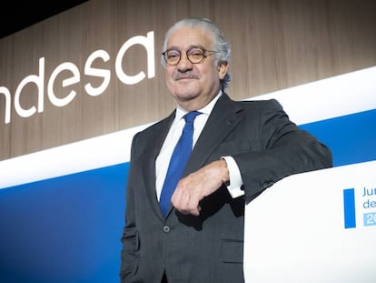 José Bogas, consejero delegado de Endesa, en la junta general de accionistas 2021 de la compañía, este viernes.