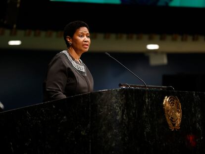 Phumzile Mlambo-Ngcuka en la sede central de la ONU en Nueva York en el Día Internacional de la Mujer de 2018.