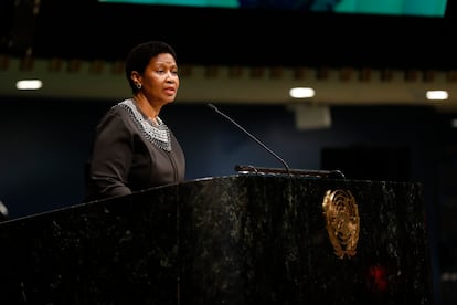 Phumzile Mlambo-Ngcuka en la sede central de la ONU en Nueva York en el Día Internacional de la Mujer de 2018.