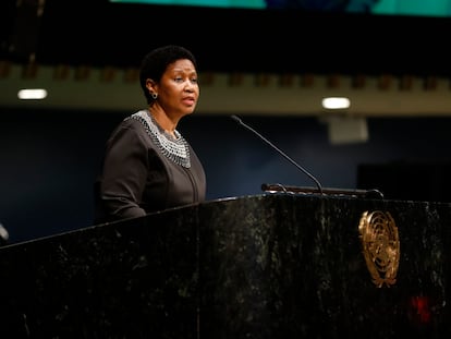 Phumzile Mlambo-Ngcuka en la sede central de la ONU en Nueva York en el Día Internacional de la Mujer de 2018.