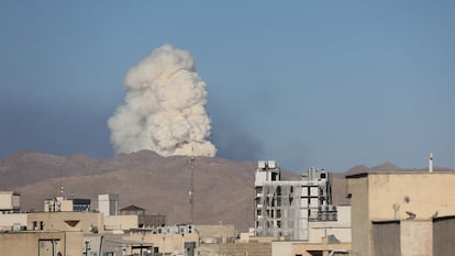 Smoke rises following an Israeli attack in Tehran, Iran, June 18, 2025. 