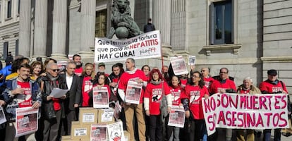 La Plataforma de Afectados por la Hepatitis C, frente al Congreso en febrero del pasado año.