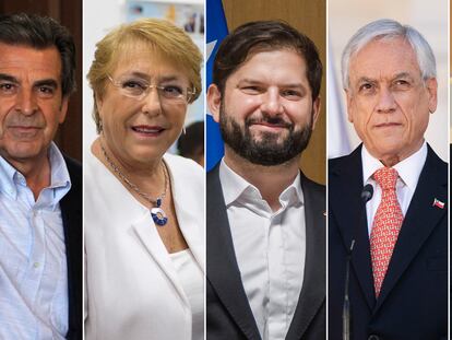 From left to right: Eduardo Frei, Michelle Bachelet, Gabriel Boric, Sebastián Piñera and Ricardo Lagos.