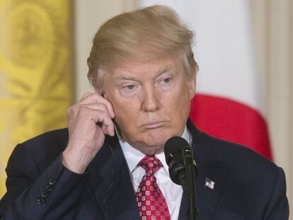 Donald Trump, durante entrevista coletiva com o primeiro-ministro japonês Shinzo Abe.