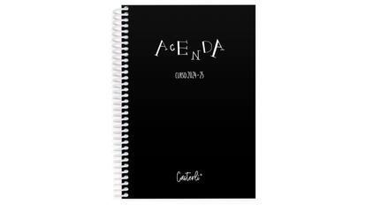 Agenda escolar de color negro.