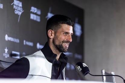 Djokovic, este jueves en una rueda de prensa en el Mutua Madrid Open.