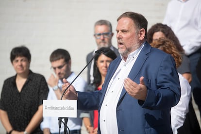 Oriol JUnqueras, durante un acto celebrado este domingo en Barcelona.