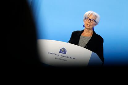 La presidenta del BCE, Christine Lagarde, durante una rueda de prensa el pasado jueves en Fráncfort.