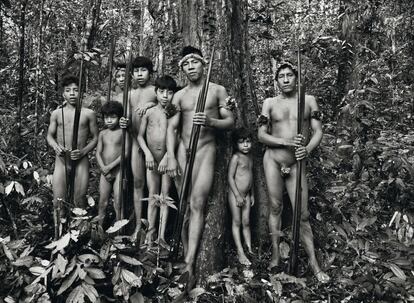 Varones de la tribu de los awá, en su hábitat natural al noreste de Brasil, en plena Amazonia. Los integrantes de este grupo indígena son principalmente cazadores-recolectores y horticultores nómadas.