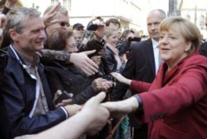 La canciller alemana Angela Merkel, durante su visita a M&uuml;nster, Alemania.