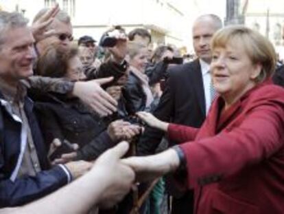 La canciller alemana Angela Merkel, durante su visita a M&uuml;nster, Alemania.