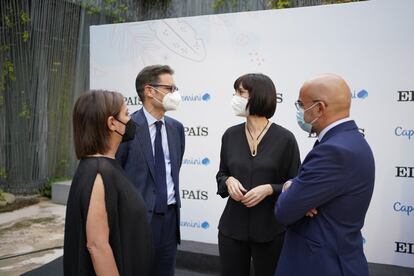 La directora de EL PAÍS, Pepa Bueno; el presidente de PRISA, Joseph Oughourlian; la ministra de Ciencia y Tecnología, Diana Morant, y el presidente de PRISA Media, Carlos Núñez.