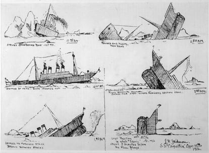 Dibujo realizado por John B. Thayer, superviviente de la catástrofe que contaba con 17 años en el momento del hundimiento del Titanic.