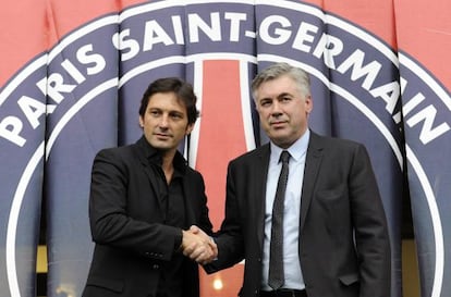 Leonardo y Ancelotti, en la presentación del italiano en 2011