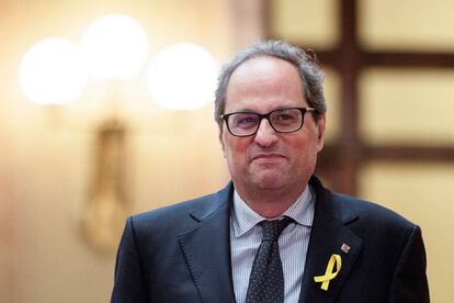 Quim Torra, ayer, a su llegada al Parlamento de Cataluña.