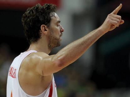 Pau Gasol, durante el partido amistoso ante Lituania.