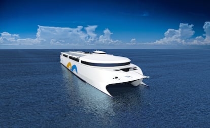 Recreation of the future Incat Hull 096 electric ferry, which will link Argentina with Uruguay.