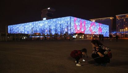Vista del National Swimming Centre (Water Cube) in Beijing, China.
