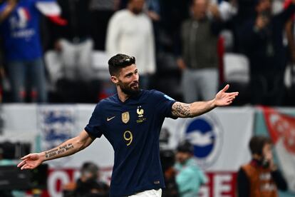 Olivier Giroud celebra su gol ante Inglaterra en los cuartos de final del Mundial.