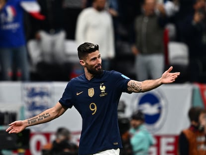 Olivier Giroud celebra su gol ante Inglaterra en los cuartos de final del Mundial.