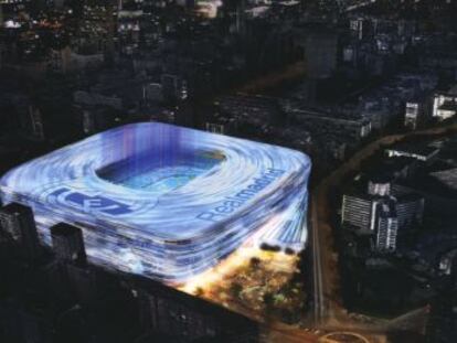 Recreaci&oacute;n elaborada por el Real Madrid de la imagen del futuro estadio del paseo de la Castellana. 