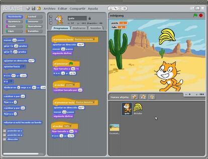 Ejemplo del funcionamiento de la herramienta de programación para niños Scratch.