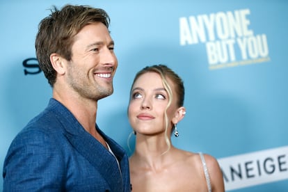 Glen Powell and Sydney Sweeney at the premiere of their film together, which sparked rumors about a possible romance.