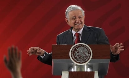 Andrés Manuel López Obrador durante la rueda de prensa en palacio Nacional de México.