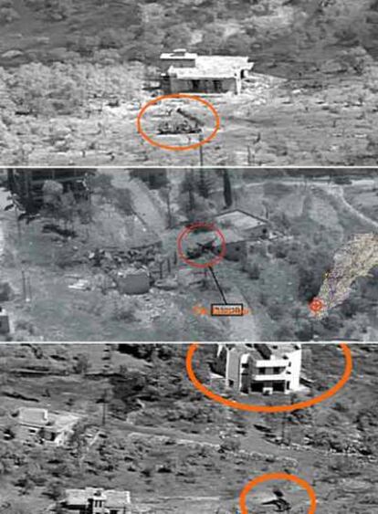 Imágenes del Ejército israelí en las que se ven lanzacohetes de Hezbolá situados junto a viviendas civiles en el sur de Líbano.