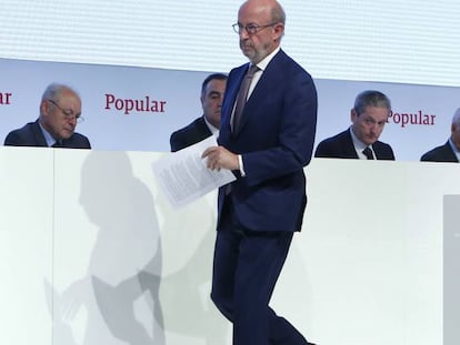 Emilio Saracho, presidente de Banco Popular, durante la Junta de Accionistas de la entidad.