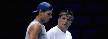 Rafa y Toni, durante un entrenamiento en Londres.