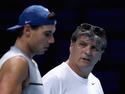 Rafa y Toni, durante un entrenamiento en Londres.