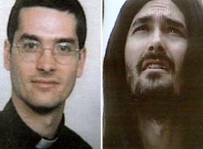 El sacerdote José Luis Torres con su aspecto habitual (a la izquierda) y caracterizado como Jesucristo (a la derecha).