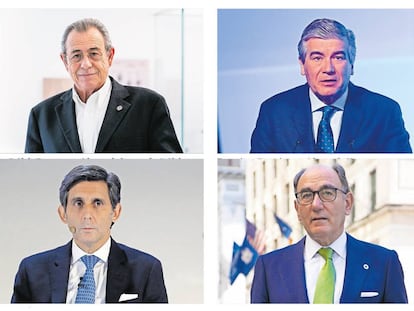 Víctor Grifols Roura, presidente de honor de Grifols; Francisco Reynés, presidente de Naturgy; José María Álvarez Palletes, presidente de Telefónica e Ignacio Sánchez Galán, presidente de Iberdrola.