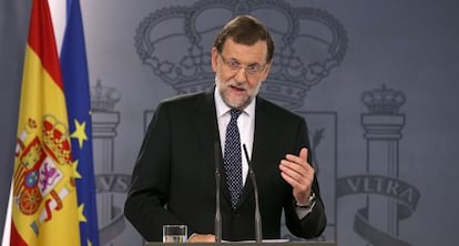 Mariano Rajoy, durant la seva declaració institucional a la Moncloa.